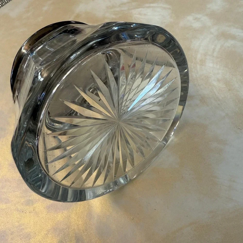 Antique Edwardian Cut Crystal Powder Jar | Sterling Silver Lid Vanity Decor